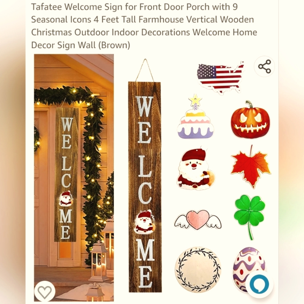 Vertical Welcome Sign for Front Door Porch with 9 Seasonal Icons 4 ft Tall
